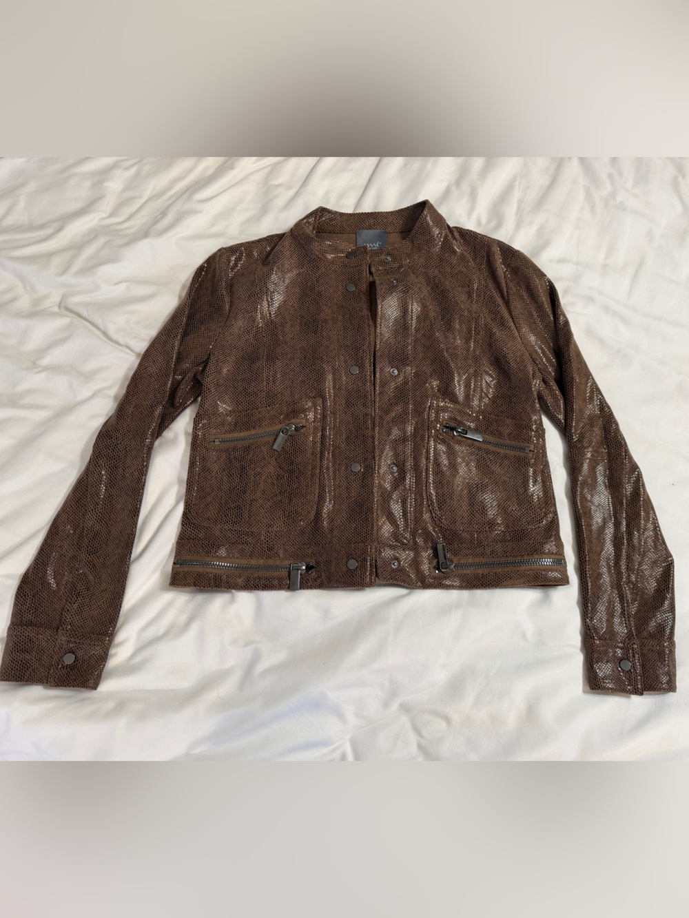 Lysse New York Brown Faux Snakeskin Moto Jacket